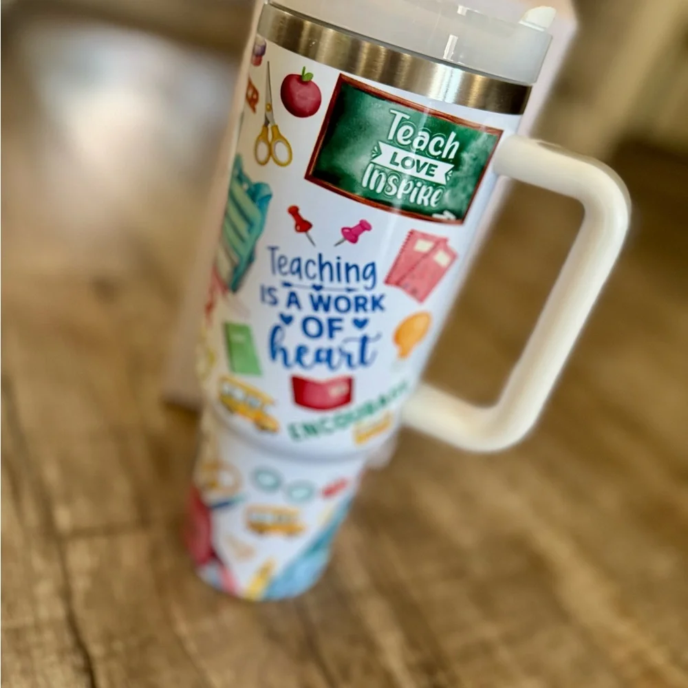 Personalized Teacher Life Tumbler w/ Handle & Straw – New in Box‎